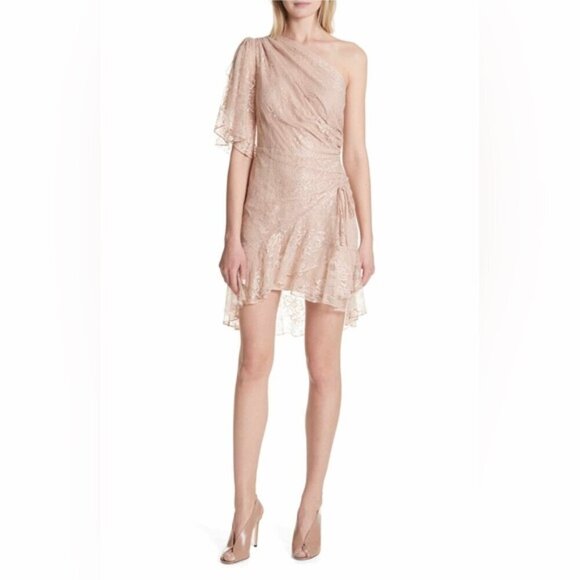 ALC mischa one shoulder silk dress xs 0 peach gold tones